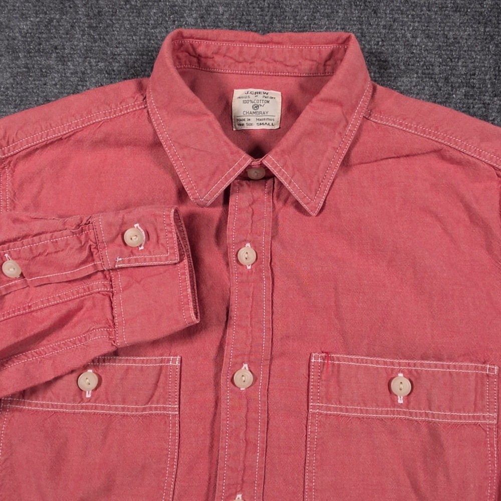 J Crew Chambray Shirt Mens S Red Long Sleeve Dual Pockets Western Button Up